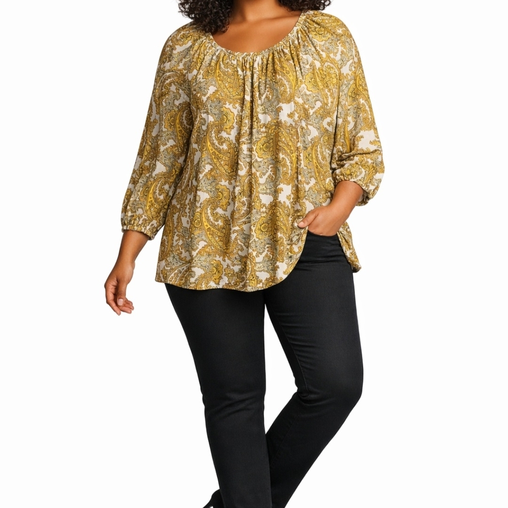 NWT XL Michael Kors Yellow Paisley Blouse